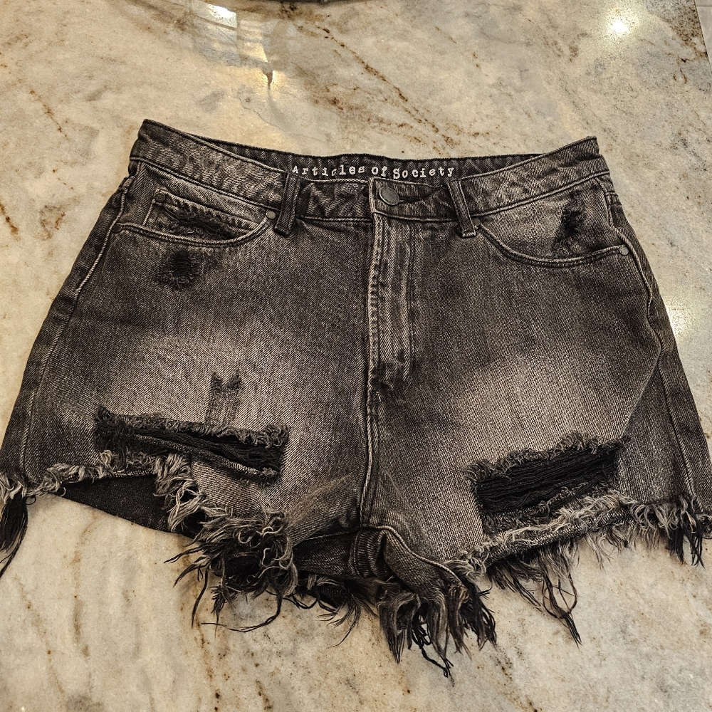 Articles Of Society Charcoal Distressed Jean Shorts High Rise